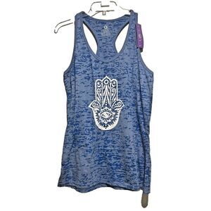 Cloya Spiritual Hamsa Womens Blue Hand Yoga Loose Fit Muscle Tee Tank Top XL